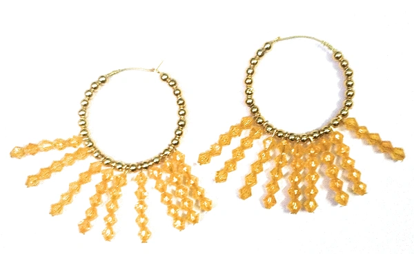 NIBRAS Yellow Multi-layered Dangling Hoop Earrings - B09L1H8D68, 9 gm, 7cm x 8cm x 1cm